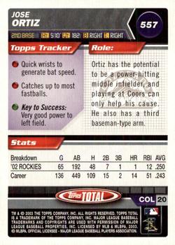 2003 Topps Total - Silver #557 Jose Ortiz Back