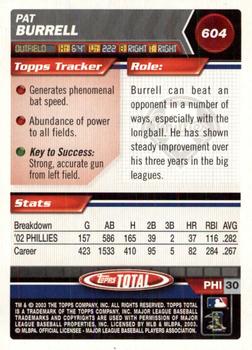 2003 Topps Total - Silver #604 Pat Burrell Back