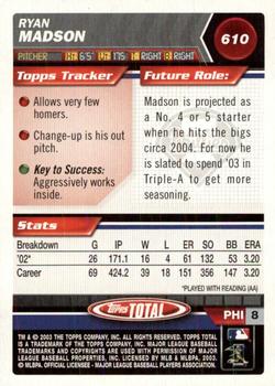 2003 Topps Total - Silver #610 Ryan Madson Back
