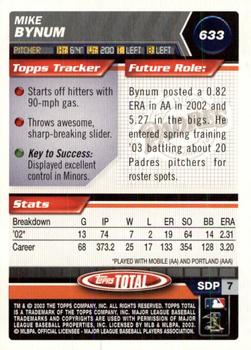 2003 Topps Total - Silver #633 Mike Bynum Back