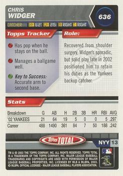 2003 Topps Total - Silver #636 Chris Widger Back