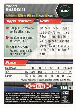 2003 Topps Total - Silver #640 Rocco Baldelli Back