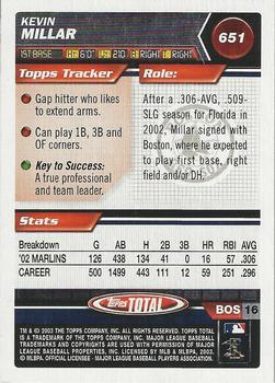 2003 Topps Total - Silver #651 Kevin Millar Back