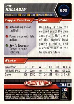 2003 Topps Total - Silver #655 Roy Halladay Back