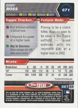 2003 Topps Total - Silver #671 Cody Ross Back