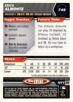2003 Topps Total - Silver #749 Erick Almonte Back