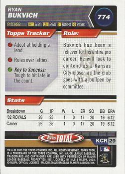 2003 Topps Total - Silver #774 Ryan Bukvich Back