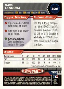 2003 Topps Total - Silver #820 Mark Teixeira Back