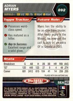 2003 Topps Total - Silver #892 Adrian Myers Back