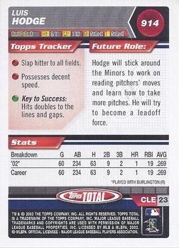 2003 Topps Total - Silver #914 Luis Hodge Back
