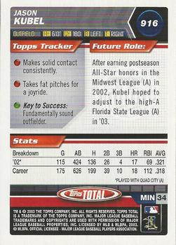 2003 Topps Total - Silver #916 Jason Kubel Back