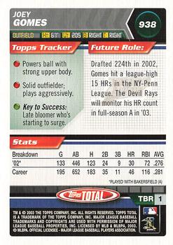 2003 Topps Total - Silver #938 Joey Gomes Back
