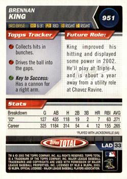 2003 Topps Total - Silver #951 Brennan King Back