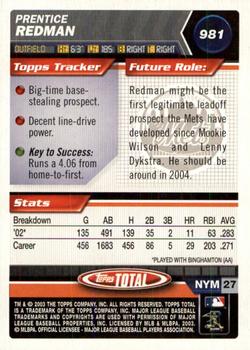 2003 Topps Total - Silver #981 Prentice Redman Back