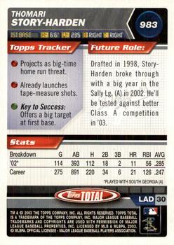 2003 Topps Total - Silver #983 Thomari Story-Harden Back