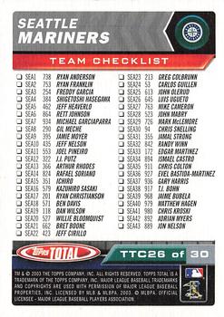 2003 Topps Total - Team Checklists #TTC26 Ichiro Suzuki Back