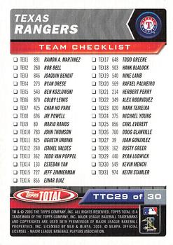 2003 Topps Total - Team Checklists #TTC29 Alex Rodriguez Back