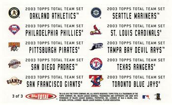 2003 Topps Total - Team Logo Stickers #3 Oakland Athletics / Philadelphia Phillies / Pittsburgh Pirates / San Diego Padres / San Francisco Giants / Seattle Mariners / St. Louis Cardinals / Tampa Bay Devil Rays / Texas Rangers / Toronto Blue Jays Front