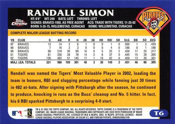 2003 Topps Traded & Rookies - Chrome #T6 Randall Simon Back