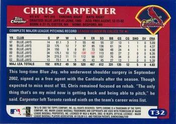 2003 Topps Traded & Rookies - Chrome #T32 Chris Carpenter Back