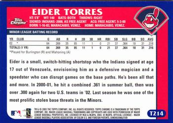 2003 Topps Traded & Rookies - Chrome #T214 Eider Torres Back