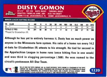 2003 Topps Traded & Rookies - Chrome #T220 Dusty Gomon Back