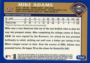 2003 Topps Traded & Rookies - Chrome #T264 Mike Adams Back