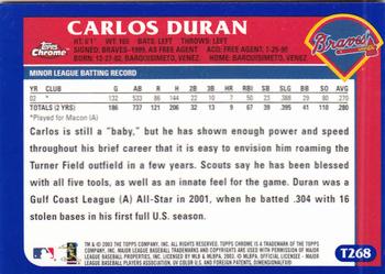 2003 Topps Traded & Rookies - Chrome #T268 Carlos Duran Back