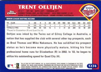 2003 Topps Traded & Rookies - Chrome #T274 Trent Oeltjen Back