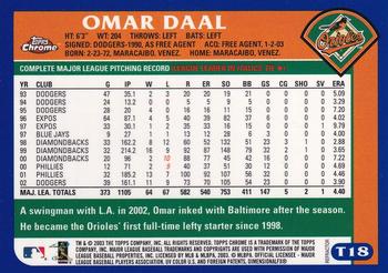 2003 Topps Traded & Rookies - Chrome Refractors #T18 Omar Daal Back