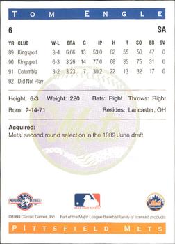 1993 Classic Best Pittsfield Mets #6 Tom Engle Back