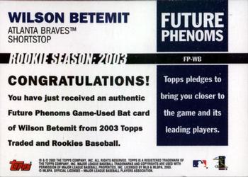 2003 Topps Traded & Rookies - Future Phenoms Relics #FP-WB Wilson Betemit Back