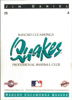 1993 Classic Best Rancho Cucamonga Quakes #29 Jim Daniel Back