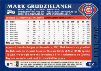 2003 Topps Traded & Rookies - Gold #T2 Mark Grudzielanek Back