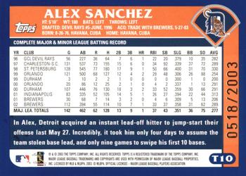 2003 Topps Traded & Rookies - Gold #T10 Alex Sanchez Back