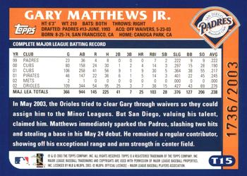 2003 Topps Traded & Rookies - Gold #T15 Gary Matthews Jr. Back