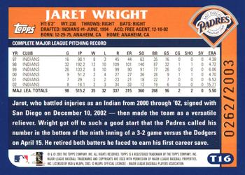 2003 Topps Traded & Rookies - Gold #T16 Jaret Wright Back