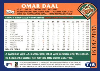2003 Topps Traded & Rookies - Gold #T18 Omar Daal Back