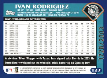 2003 Topps Traded & Rookies - Gold #T27 Ivan Rodriguez Back