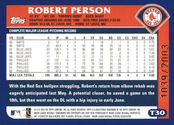 2003 Topps Traded & Rookies - Gold #T30 Robert Person Back