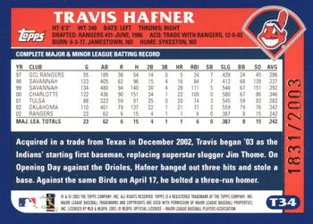 2003 Topps Traded & Rookies - Gold #T34 Travis Hafner Back
