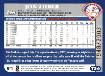 2003 Topps Traded & Rookies - Gold #T36 Jon Lieber Back