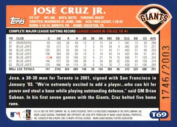 2003 Topps Traded & Rookies - Gold #T69 Jose Cruz Jr. Back