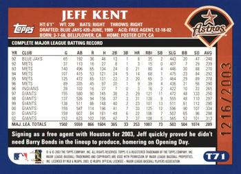 2003 Topps Traded & Rookies - Gold #T71 Jeff Kent Back