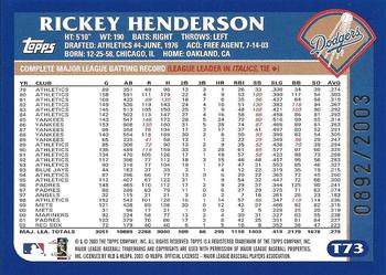 2003 Topps Traded & Rookies - Gold #T73 Rickey Henderson Back