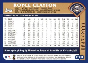 2003 Topps Traded & Rookies - Gold #T74 Royce Clayton Back
