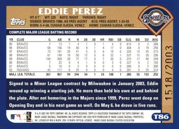 2003 Topps Traded & Rookies - Gold #T86 Eddie Perez Back