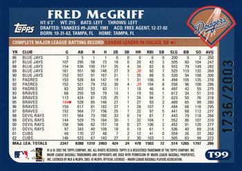 2003 Topps Traded & Rookies - Gold #T99 Fred McGriff Back