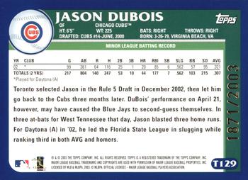 2003 Topps Traded & Rookies - Gold #T129 Jason Dubois Back