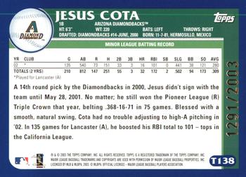 2003 Topps Traded & Rookies - Gold #T138 Jesus Cota Back